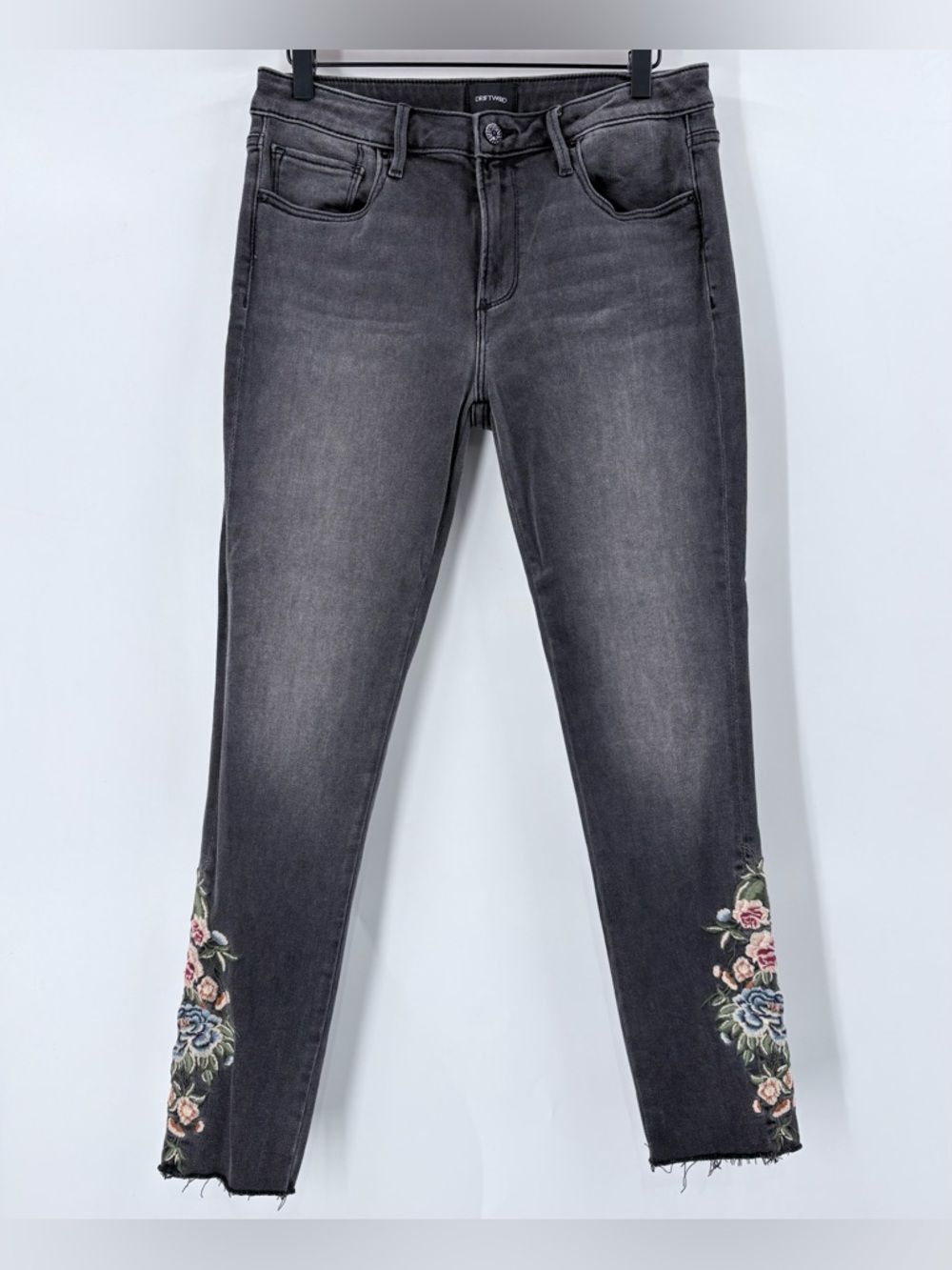 Driftwood Jackie Floral Embroidered Skinny Ash Black Jeans